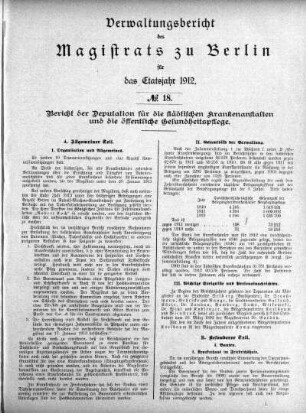 No. 18. Bericht der Deputation für die städtischen Krankenanstalten und die öffentliche Gesundheitspflege