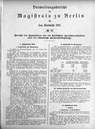 No. 18. Bericht der Deputation für die städtischen Krankenanstalten und die öffentliche Gesundheitspflege