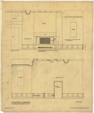 Billing, Hermann; Mannheim (Baden-Württemberg); Kunsthalle - Raum 18, 19, Änderungen, Wände (Ansichten); Decken (Schnitte)
