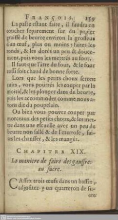 Chapitre XIX. La maniere de faire des gauffres au sucre