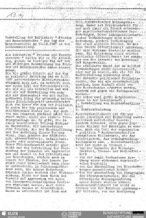 Vorstellung der Initiative "Frieden und Menschenrechte" zum Tag der Menschenrechte am 10.12.1987 in der Gethsemanekirche