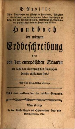 Handbuch der mittleren Erdbeschreibung : Nebst Charte