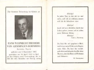Gemmingen-Hornberg, Hans Weiprecht (Freiherr von Gemmingen-Hornberg)