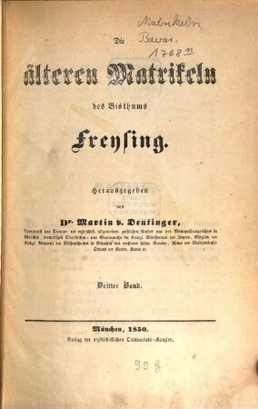 Die älteren Matrikeln des Bisthums Freysing, 3
