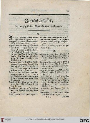 Zweytes Register, die vorzüglichsten Anmerkungen enthaltend