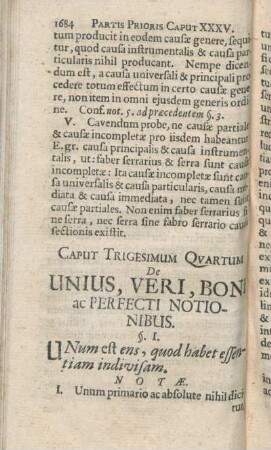 Caput Trigesimum Qvartum De Unius, Veri, Boni ac Perfecti Notionibus.