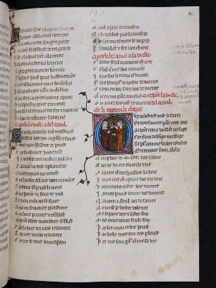 Deckfarbeninitiale O, historisiert: La vieille respont a Bel Acuil