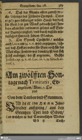 Am zwölften Sontage nach Trinitatis, Evangelium, Marc. 7. Capitel