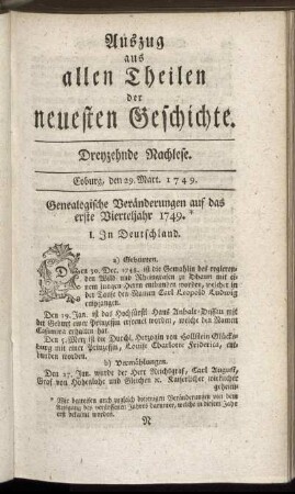 Dreyzehnde Nachlese. Coburg, den 29. Mart. 1749.