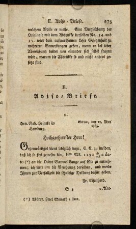279-287, E. Aviso-Briefe.