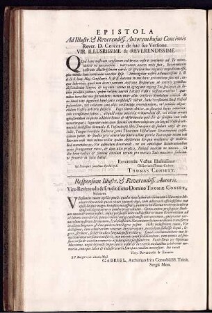 Epistola Ad Illust. & Reverdendiss. Autorem hujus Concionis ...