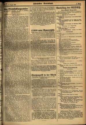 Zweite Ausgabe vom Dienstag, den 15. August 1933.