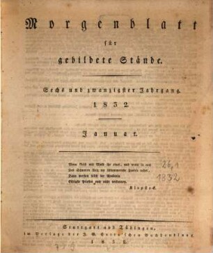 Morgenblatt für gebildete Stände. 26,1. 1832