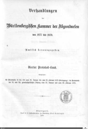 2,51: Landtag Württemberg - Kammer 2, Protokolle 1877-1879, Bd. 4