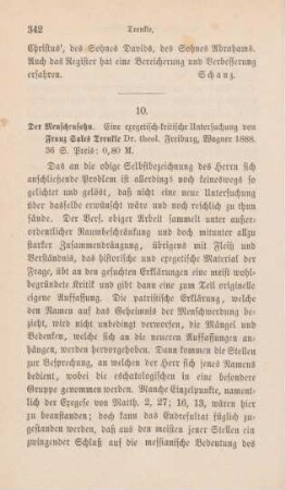 342-344 [Rezension] Trenkle, Franz Sales, Der Menschensohn