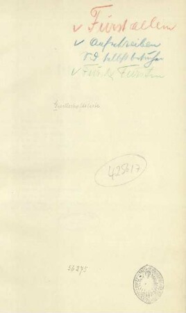 Stempel: F. Fürstenberg. Hofbibliothek Donaueschingen