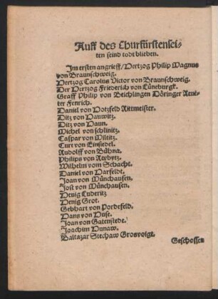Auff des Churfürstenseiten seind todt blieben.