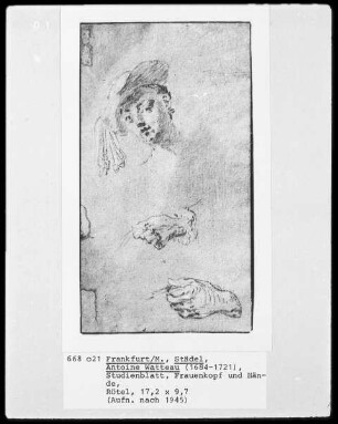 Studienblatt mit Frauenkopf und Händen