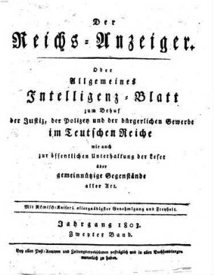 Kaiserlich privilegirter Reichs-Anzeiger. 1803, 2