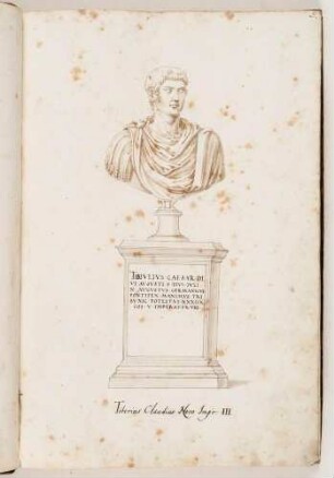 Bildnisbüste des römischen Kaisers Tiberius, in: Imperatorum romanorum ac eorum coniugum liberorum [...] Tomus primus, Nr. 3