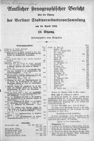 Sitzung 19, 29. April 1926
