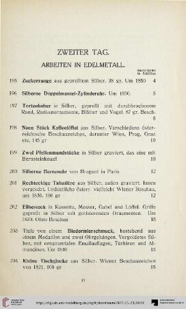 Arbeiten in Edelmetall (Nr. 195-209)