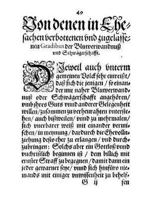 Von denen in Ehesachen verbottenen und zugelassenen Gradibus der Blutverwandnuß und Schwägerschafft.