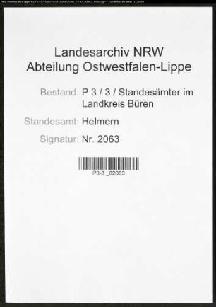 Sterberegister Standesamt Helmern