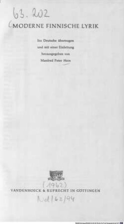 Moderne finnische Lyrik : ins Deutsche übertragen