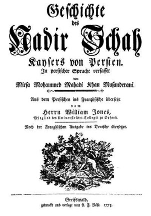 Geschichte des Nadir Schah, Kaysers von Persien