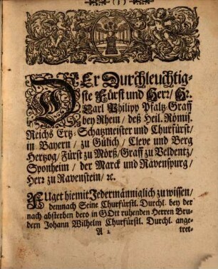 Die von Ihrer Churfürstlichen Durchl. zu Pfaltz [et]c. [et]c. dero Stadt Franckenthal auff zehn Jahr gnädigst bestättigte Privilegia : Dato Heydelberg den 29ten. Julij Anno 1719.