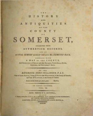 The History and antiquities of the county of Somerset : With a map and engravings, 3