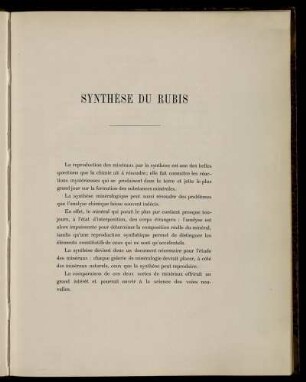 SYNTHÈSE DU RUBIS