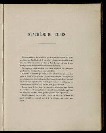 SYNTHÈSE DU RUBIS