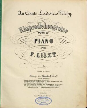 Rhapsodies hongroises : pour le piano, 2. Leipzig : Senff