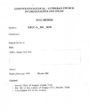 B.E.L.- Surguja Field Bills