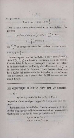 Lieu géométrique de certain point dans les coniques.