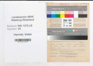 Entnazifizierung Walter Haendel , geb. 08.03.1896 (Stadtoberinspektor)