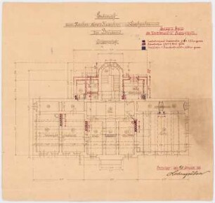 Kranken- und Siechenhaus, Brüssow Gültiger Ausführungsentwurf: Rohrsysteme für Rauch und Befüftung, Grundriss Keller 1:100