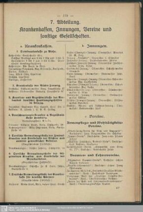 VII. Abteilung. Krankenkassen, Innungen, Vereine und sonstige Gesellschaften