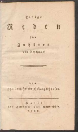 Einige Reden für Zuhörer von Geschmack