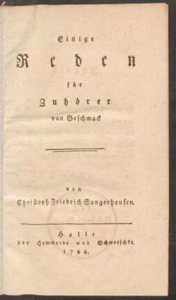 Einige Reden für Zuhörer von Geschmack