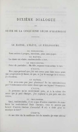 Dixième dialogue et suite de la cinquième lecon d'harmonie