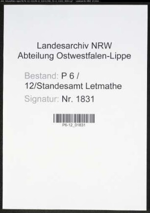 Heiratsregister Standesamt Letmathe