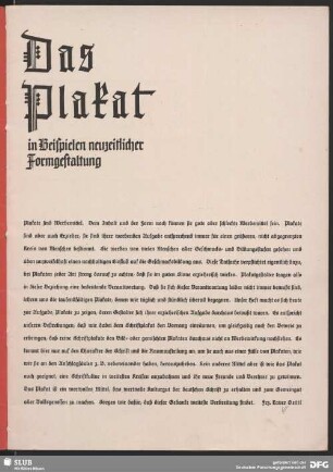 Das Plakat in Beispielen neuzeitlicher Formgestaltung