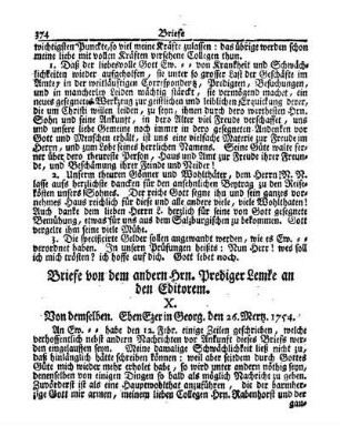 X. Von demselben. Ebenezer in Georgien den 26. Mertz. 1754