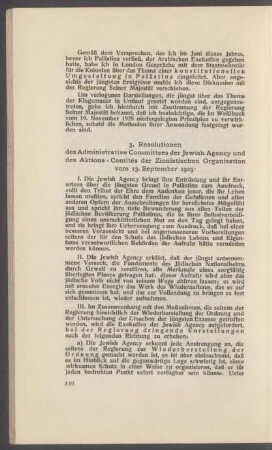 3. Resolutionen des Administrative Committees der Jewish Agency und des Aktions-Comités der Zionistischen Organisation vom 13. September 1929