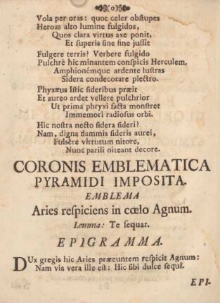 Coronis emblematica pyramidi imposita.