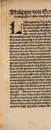 Mandat des Durchleuchtigen Hochgepornen Fürsten und Herren herrn Philipps Landtgraff zu Hessen, Graffe zu Catzenelnbogen [et]c. Christliche ordnung betreffend
