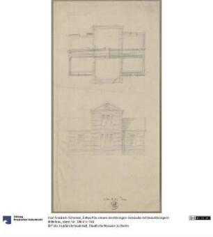 Entwurf zu einem einstöckigen Gebäude mit zweistöckigem Mittelbau